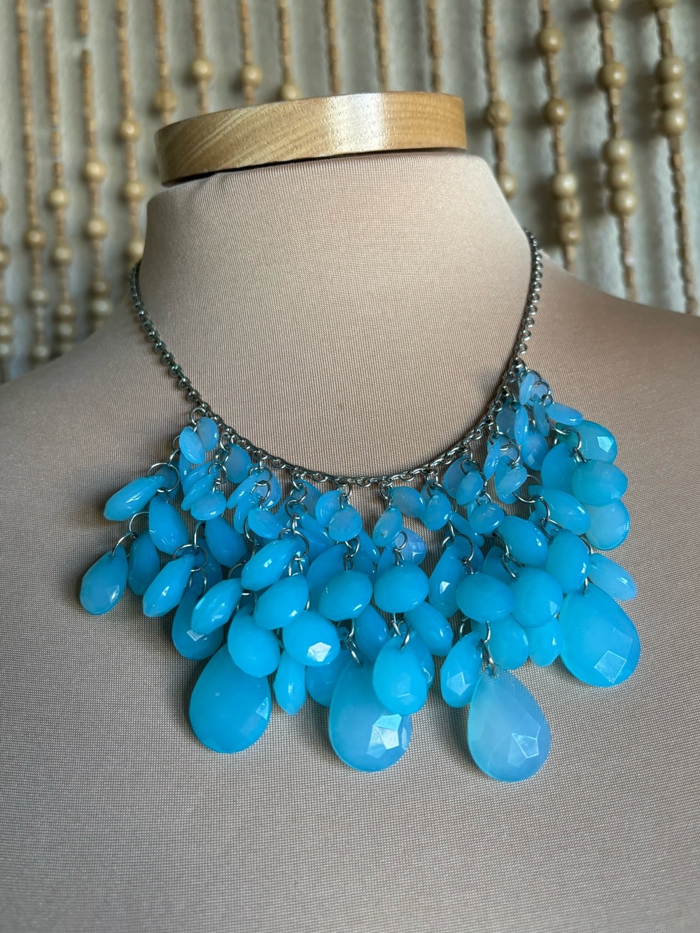 Y2K Fairy Whimsy Mermaid Turquoise Cluster Teardrop Crystal Statement Necklace